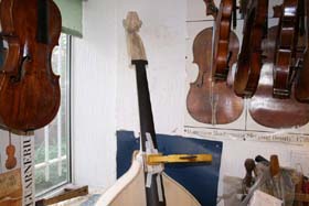 double bass making - gluing the neck